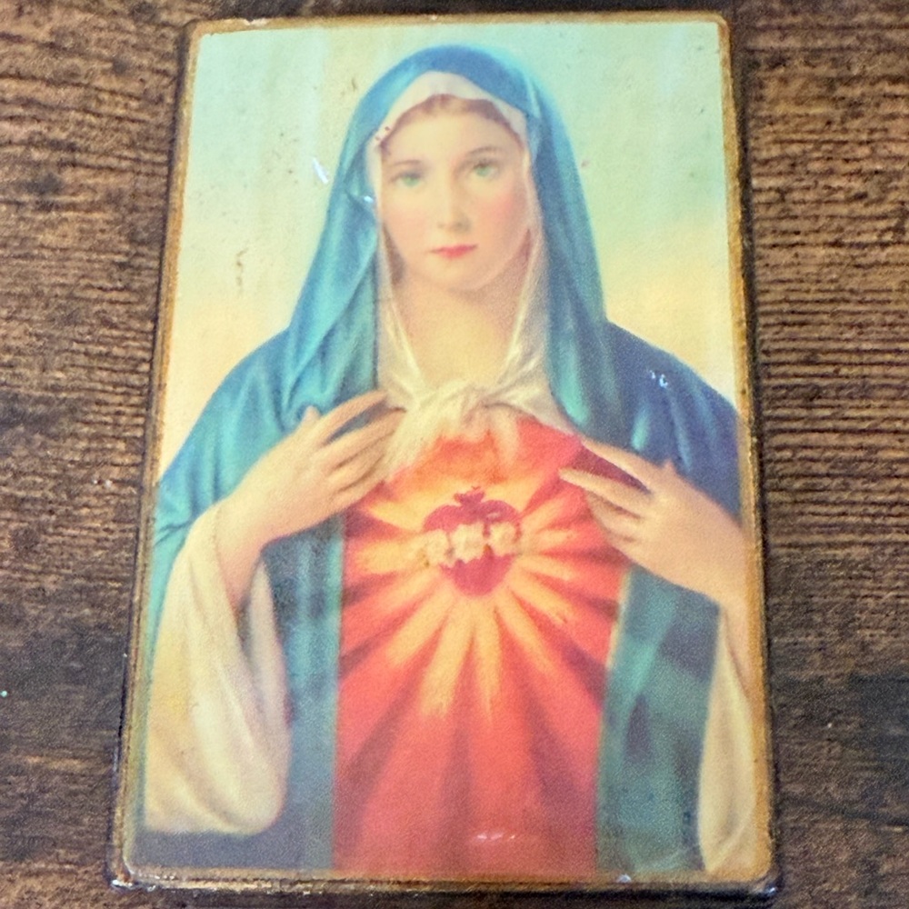 Vintage Sacred Heart Nesting Boxes with Blue and Red Hues (2) Religious